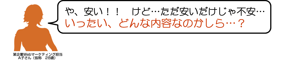 や、安い!! けど…ただ安いだけじゃ不安…
いったい、どんな内容なのかしら…?
